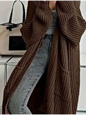 Brown Ribbed Long Cardigan Sweater. Size XL. NWT.